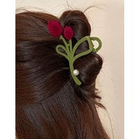 NWOT Velvet Tulip & Pearl Hair Claws Clip - 4" long - Picture 2 of 6